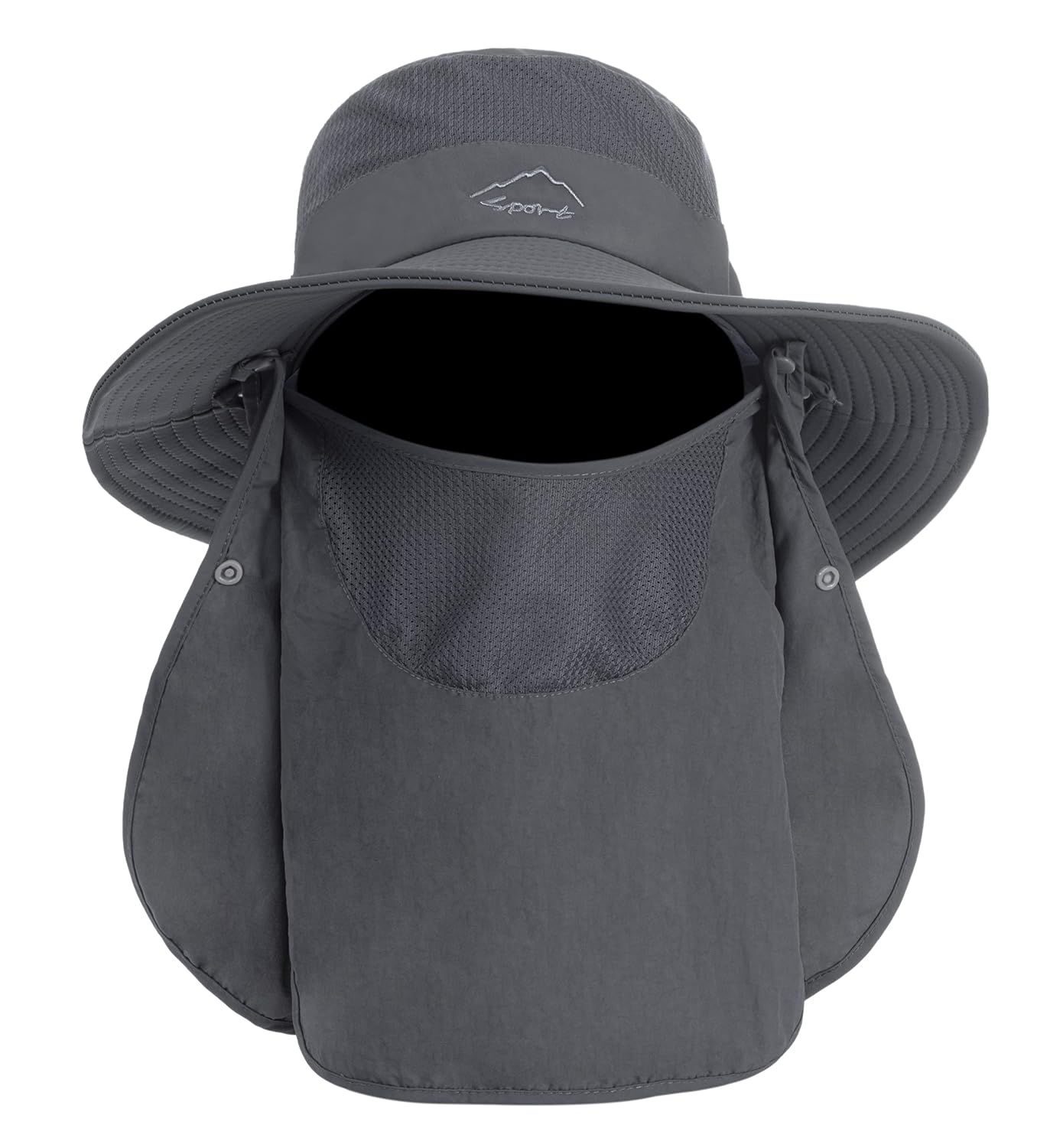 Chapéu de pesca cinza escuro com aba de pescoço removível e FPS 50+