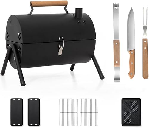 Churrasqueira barril portátil a carvão dobrável VANOVA com kit de utensílios
