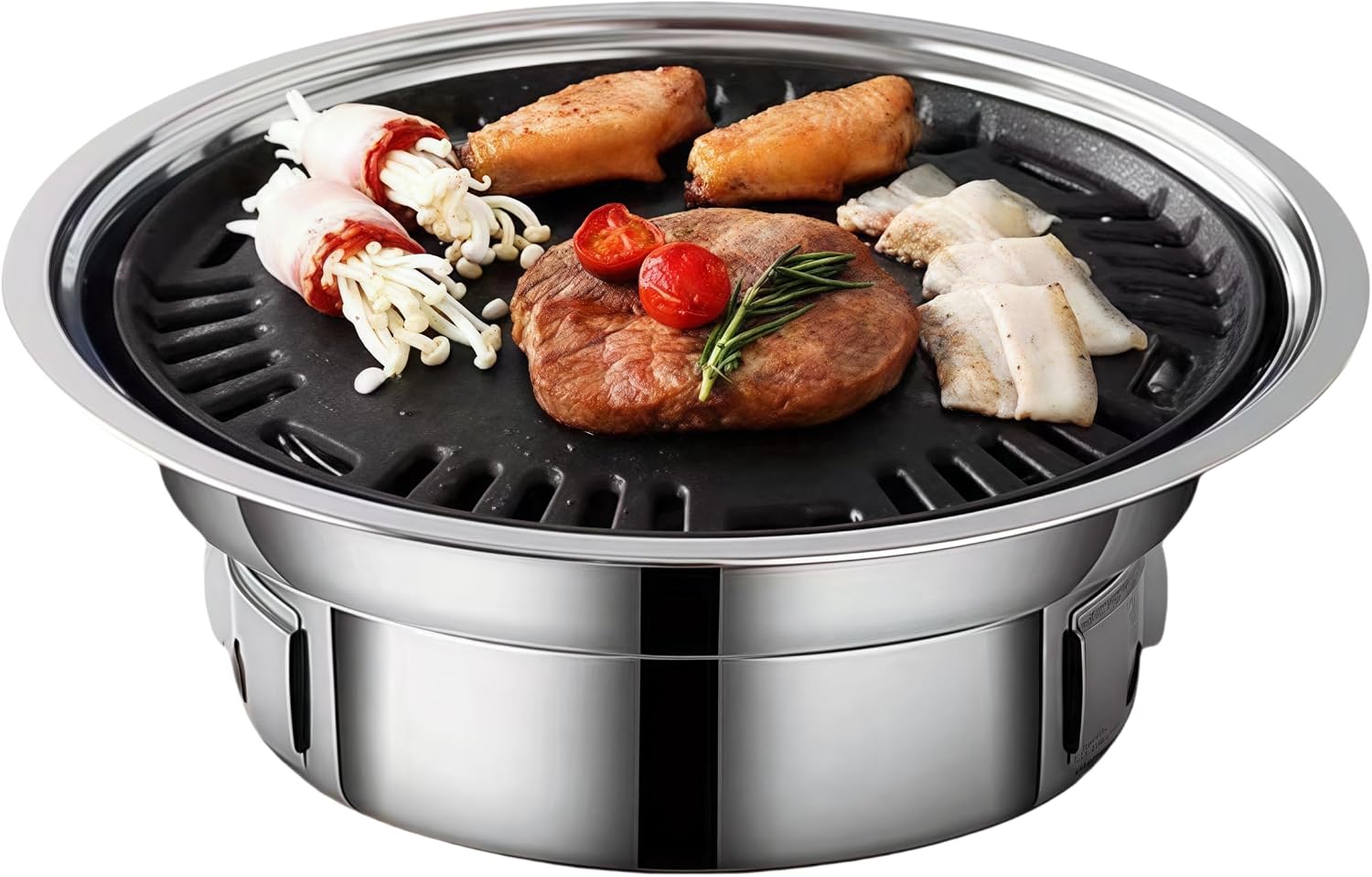 Churrasqueira coreana redonda Lumirio em aço inox com frigideira