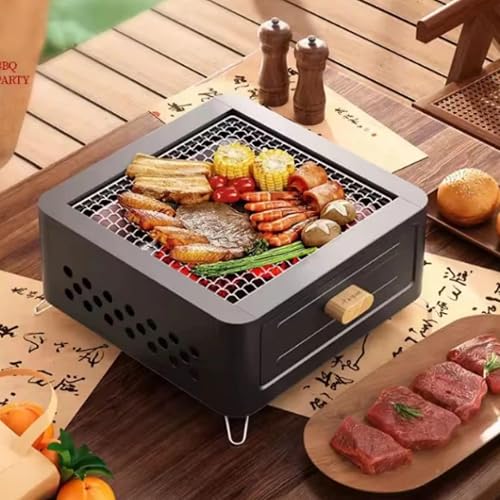 Churrasqueira compacta portátil a carvão de 31 x 31 cm com bandeja removível