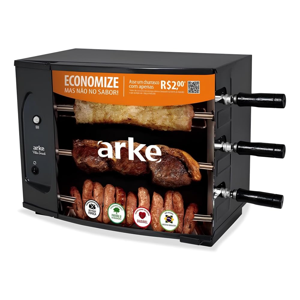Churrasqueira elétrica rotativa Arke Vitta Smart com 3 espetos