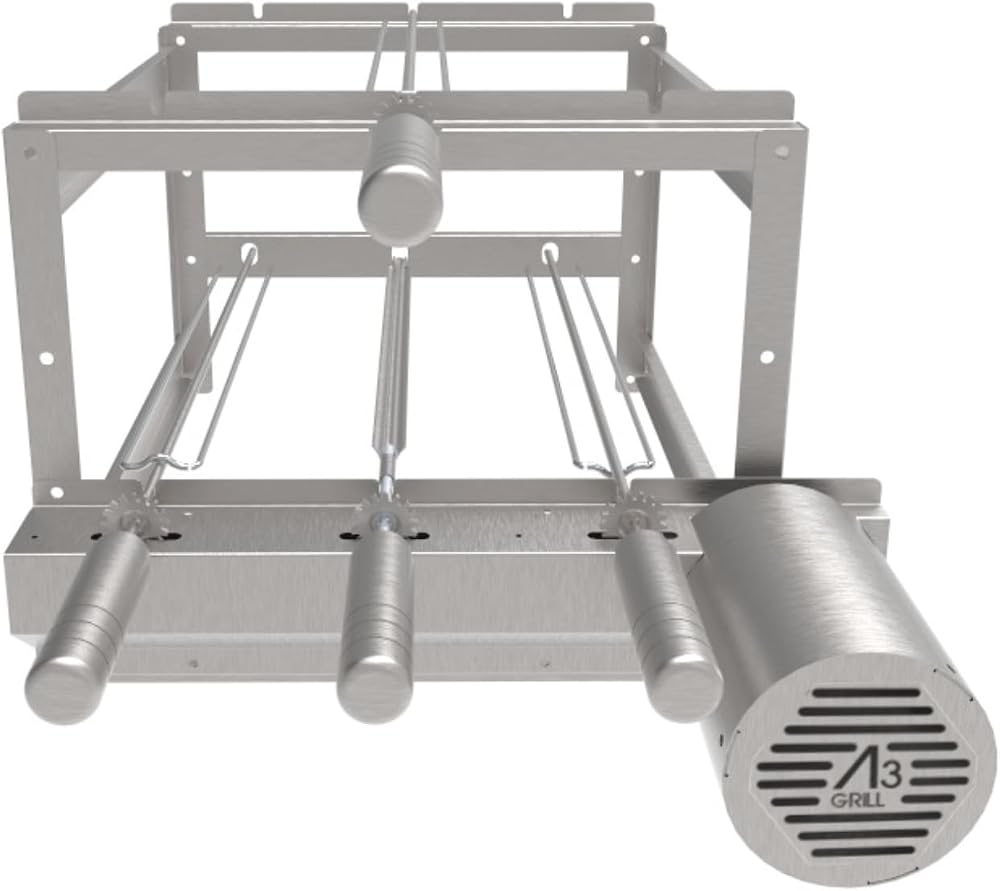 Churrasqueira giratória A3 Grill com 3 espetos tridente de inox