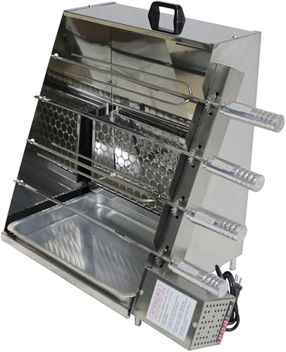 Churrasqueira giratória vertical ecológica sem fumaça em inox com quatro espetos