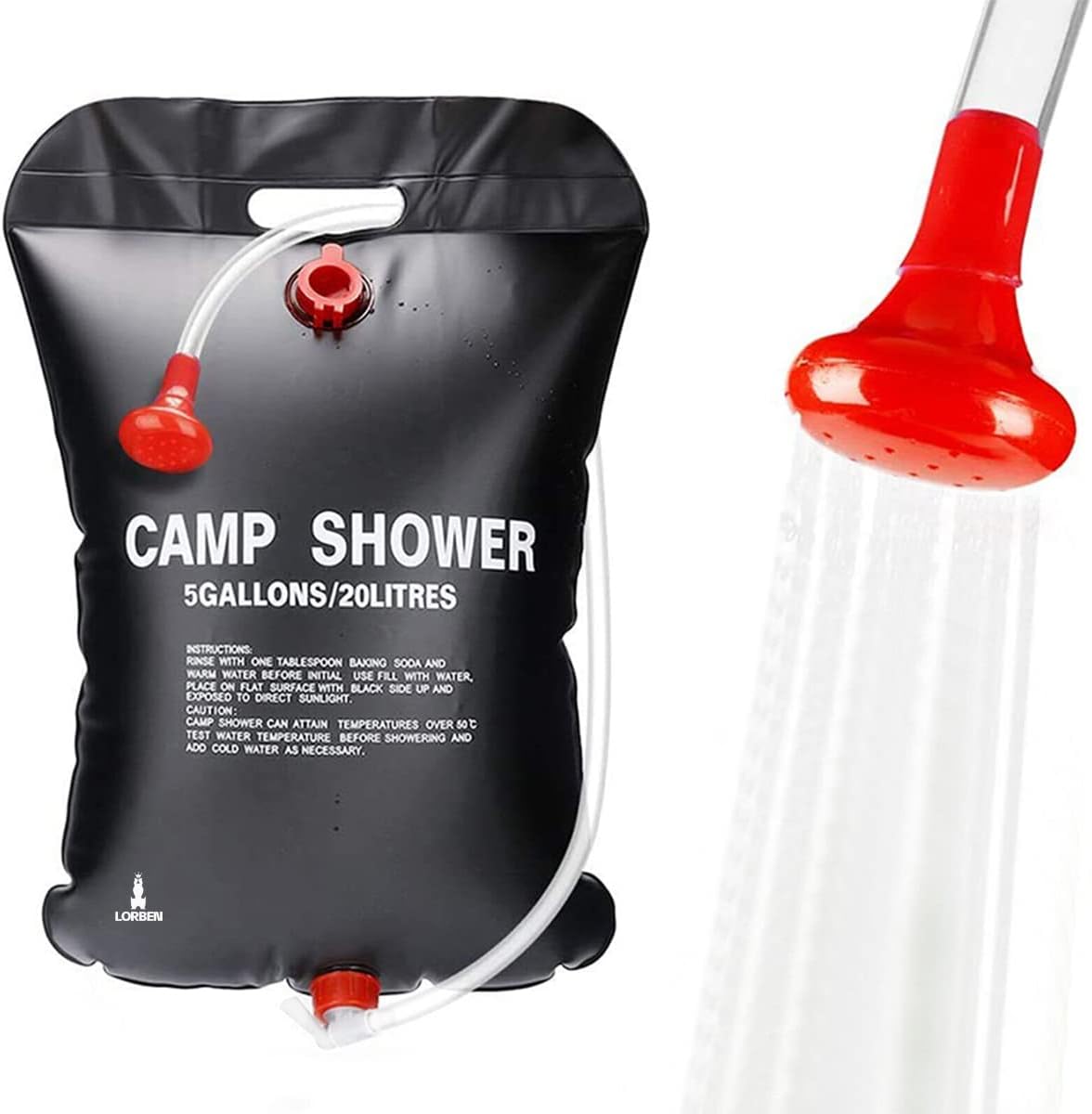 Chuveiro solar Lorben de 20 litros para camping com mangueira e suporte