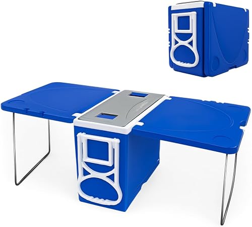 Cooler KDEZ de 32 litros azul 3 em 1 com mesa retrátil e rodinhas