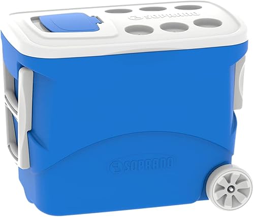 Cooler Soprano de 50 litros com rodas e alça na cor azul