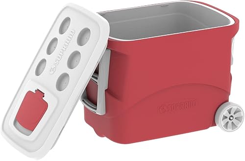Cooler Soprano de 50 litros com rodas e tampa de acesso rápido na cor vermelha
