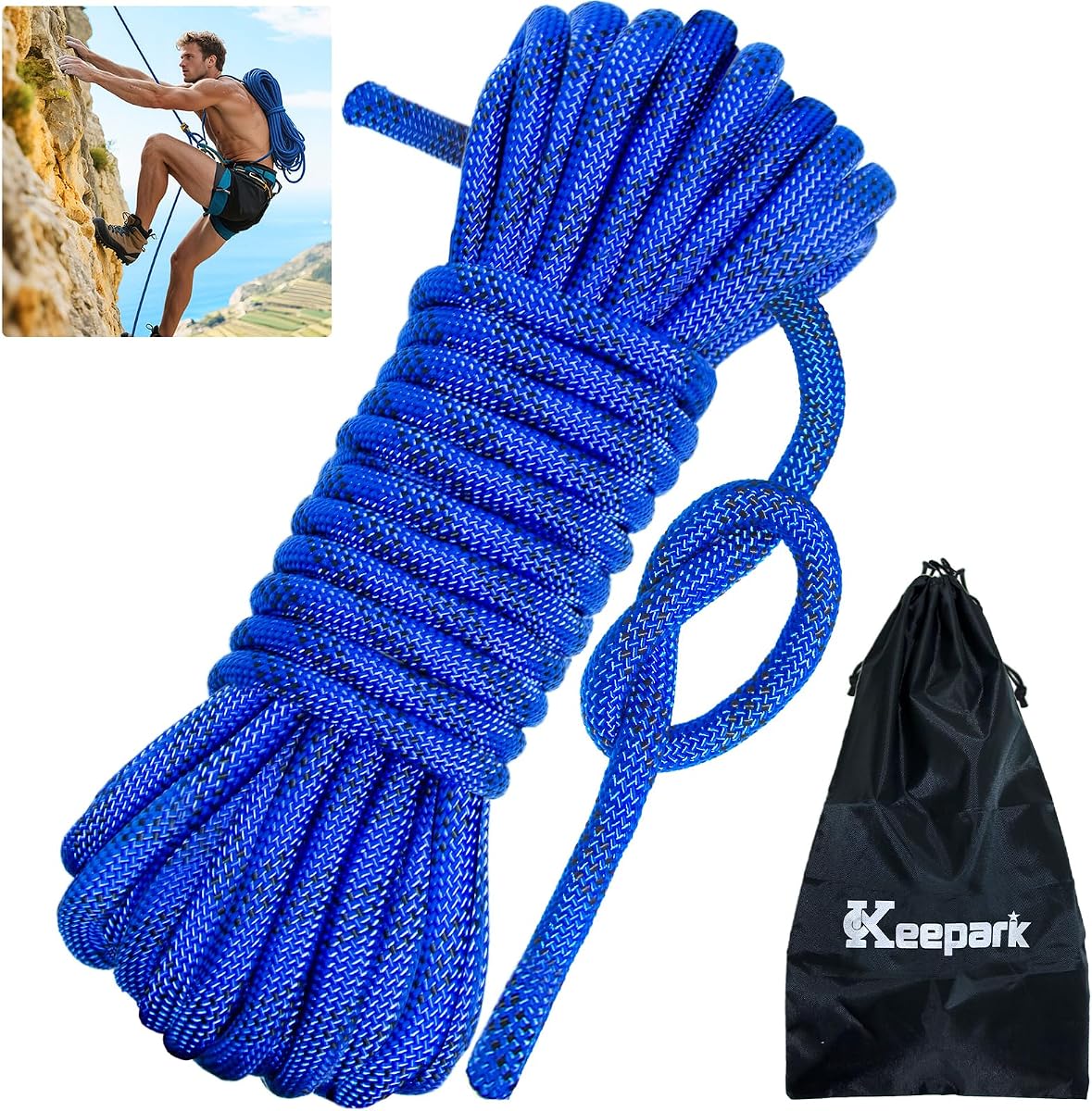 Corda arborista Keepark azul de 1,3 cm por 150 pés com 40 kN de resistência