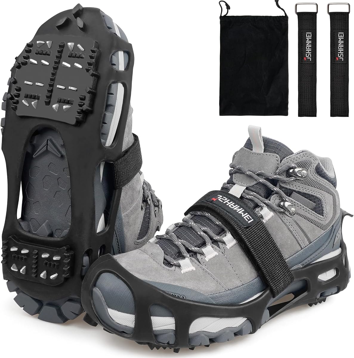 Crampons JSHANMEI elásticos com travas de aço sem cadarço