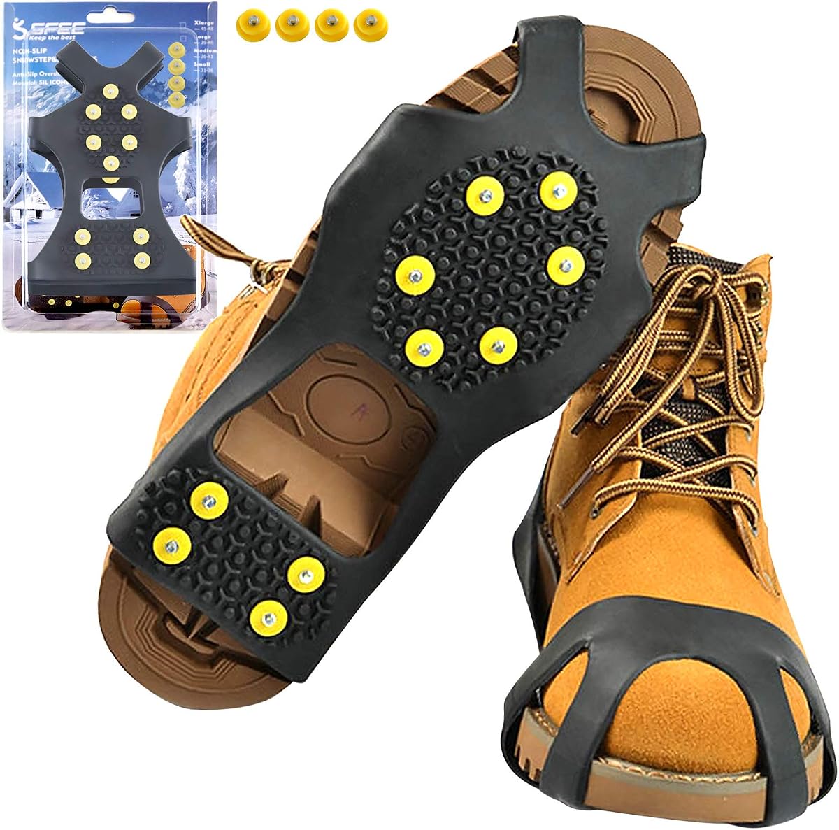 Crampon Sfee Ice Snow Grips com 19 pontas e corrente reforçada