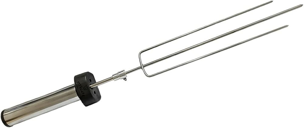 Espeto giratório a pilha em aço inox com haste regulável de 50 a 65 centímetros