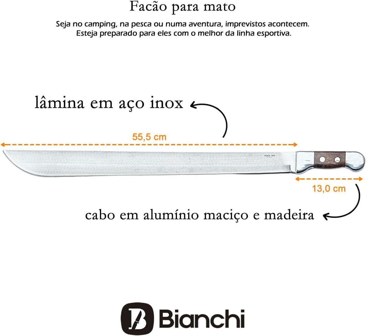 Facão tradicional Bianchi de 22 polegadas com cabo de alumínio e madeira