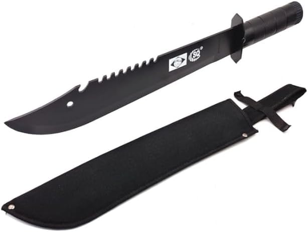 Facão militar medieval curvo de 50 cm com cabo de madeira