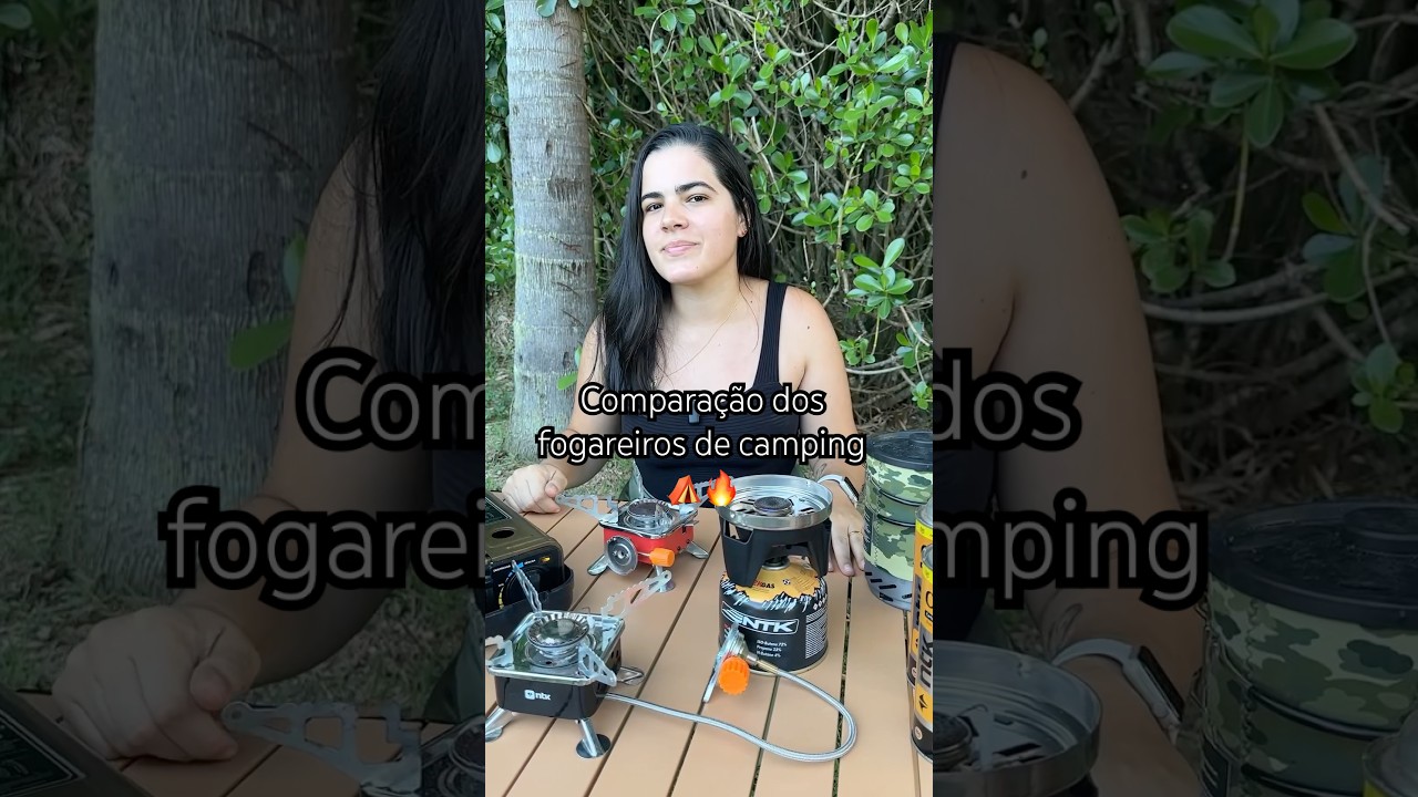 Vídeo mostrando fogareiros de camping em uso