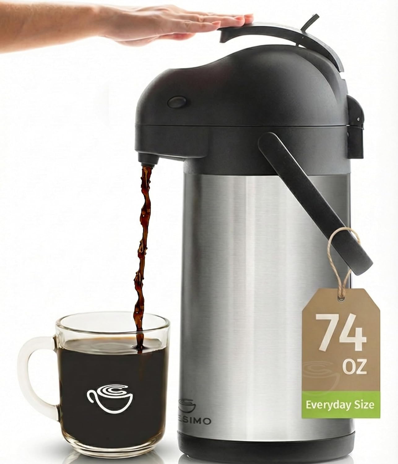 Garrafa térmica de café de 2 litros com sistema de alavanca e base giratória