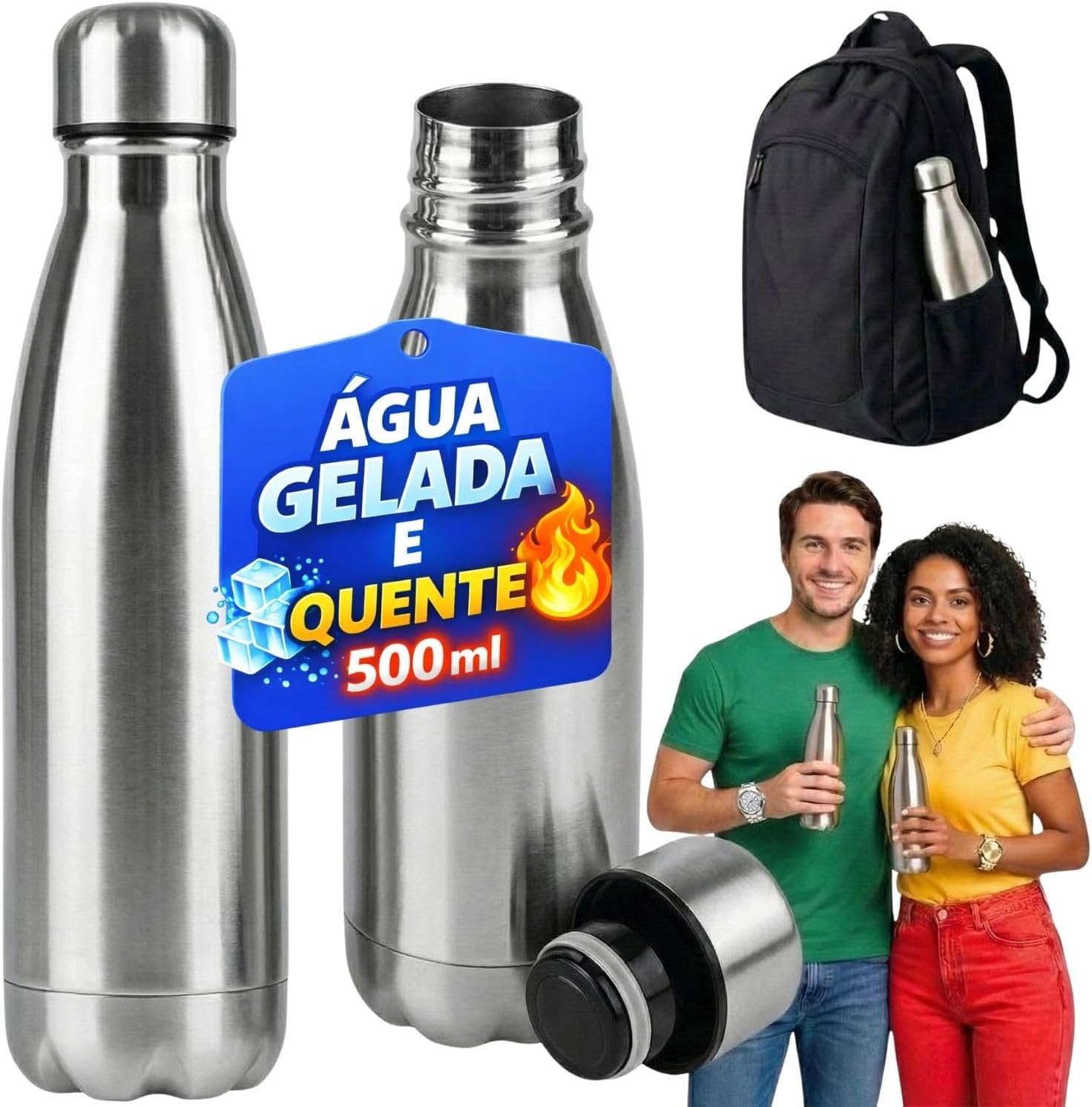 Garrafa térmica de 500 ml em inox com parede dupla para café