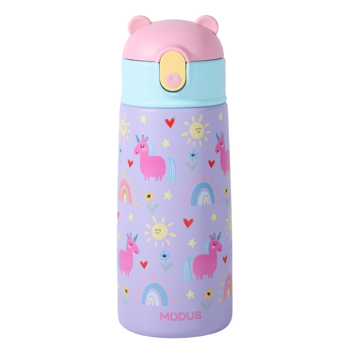 Garrafa térmica infantil de 500 ml roxa com canudo de silicone