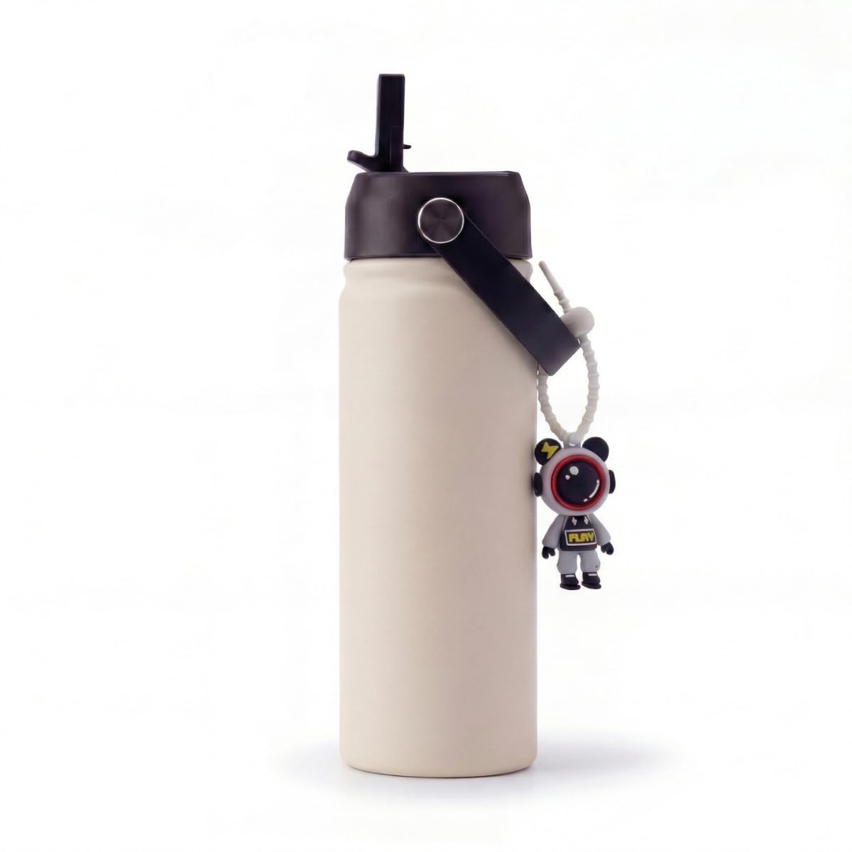 Garrafa térmica infantil de 350 ml com canudo e chaveiro 3D