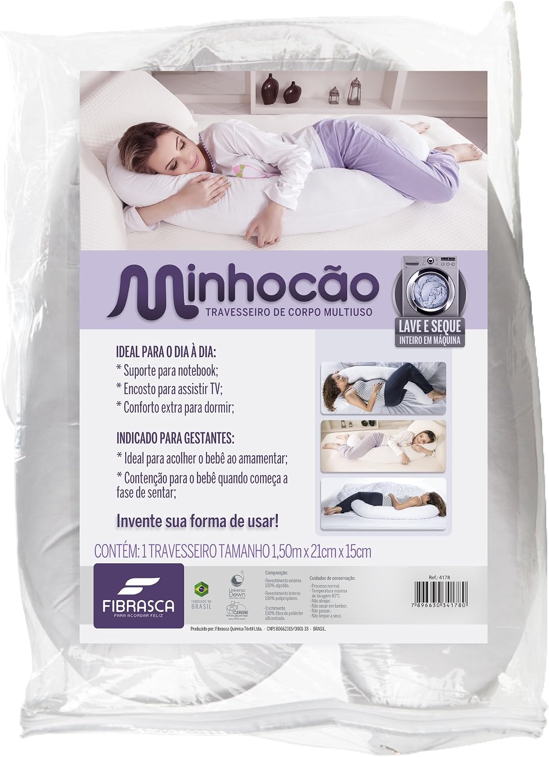 Travesseiro de corpo minhocão Fibrasca para gestante de 1,50 m