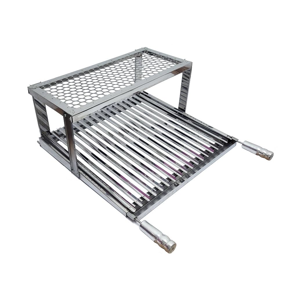 Grelha argentina de inox de 40 por 50 centímetros com grelha auxiliar
