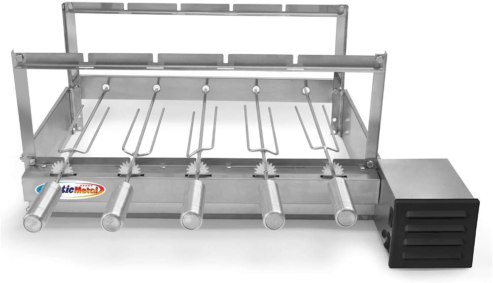 Grill giratório de 5 espetos em aço inox com motor Weg bivolt