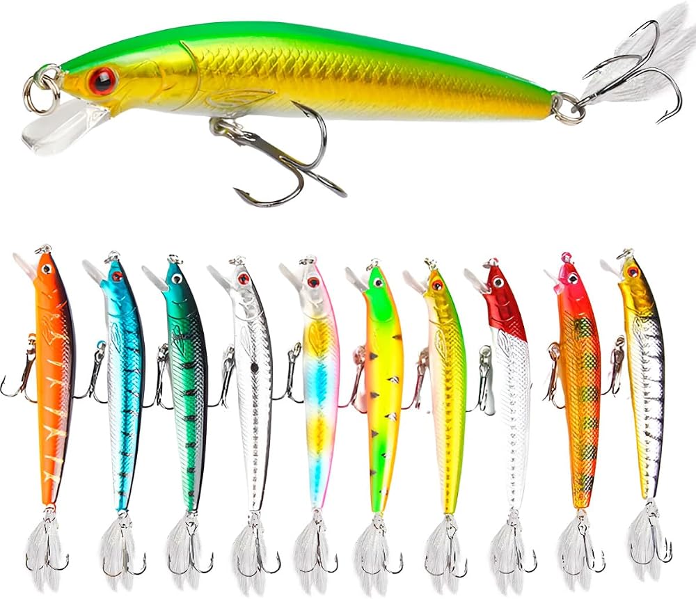 Kit de 10 iscas artificiais minnow para pesca de praia