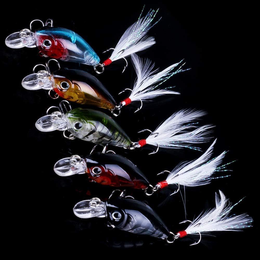 Conjunto de 5 iscas artificiais minnow tipo crankbait