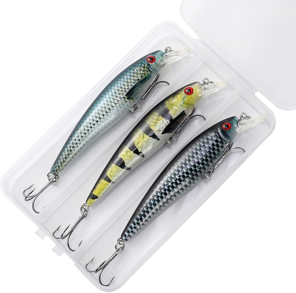Kit de 3 iscas artificiais minnow de meia água com cores variadas