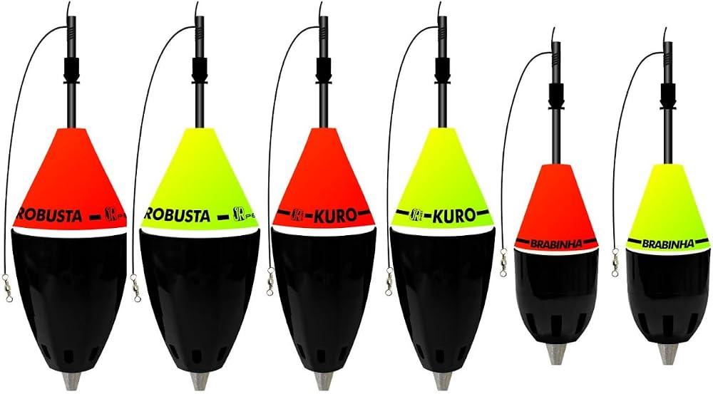Kit JR Pesca com 6 boias cevadeiras dos modelos Robusta, Kuro e Brabinha