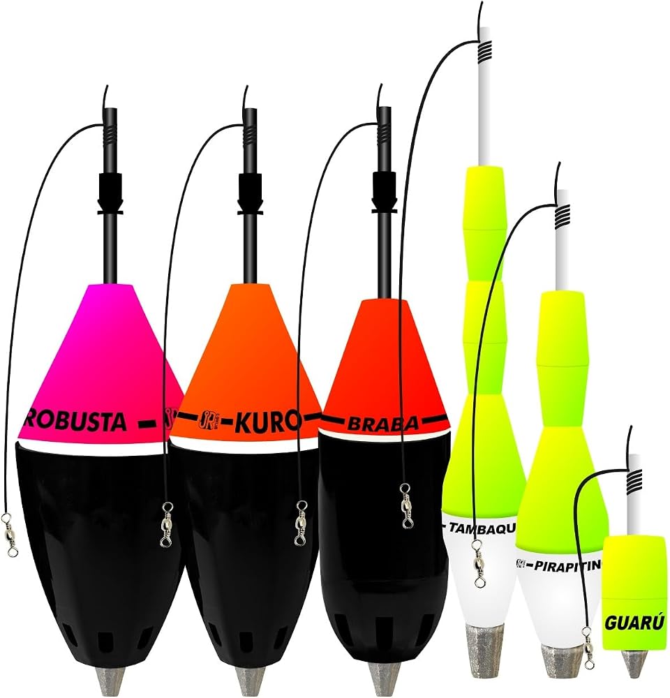 Kit JR Pesca com 6 boias cevadeiras e torpedos em cores variadas