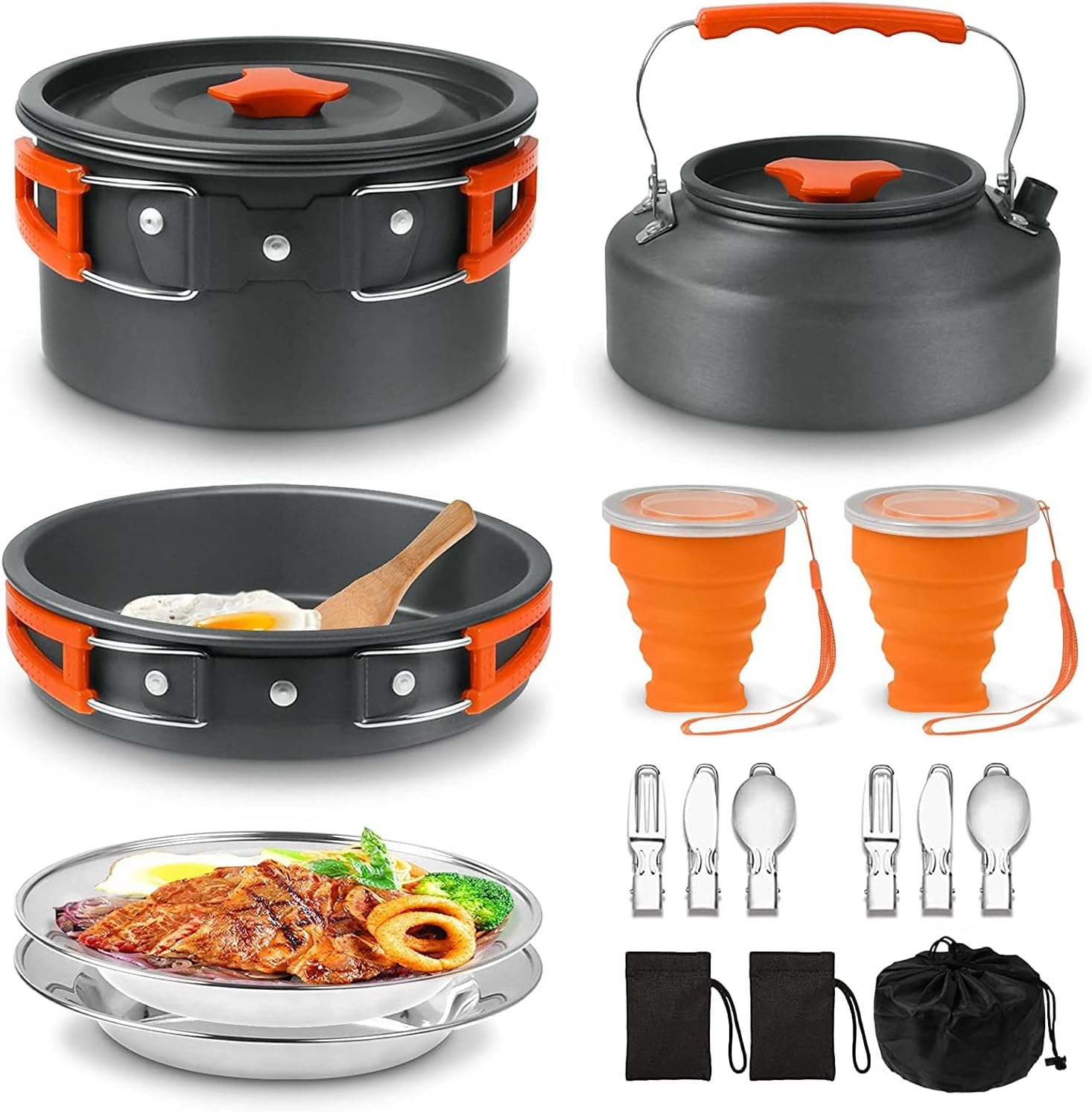 Kit de cozinha de camping sanheshun com panelas, pratos e talheres