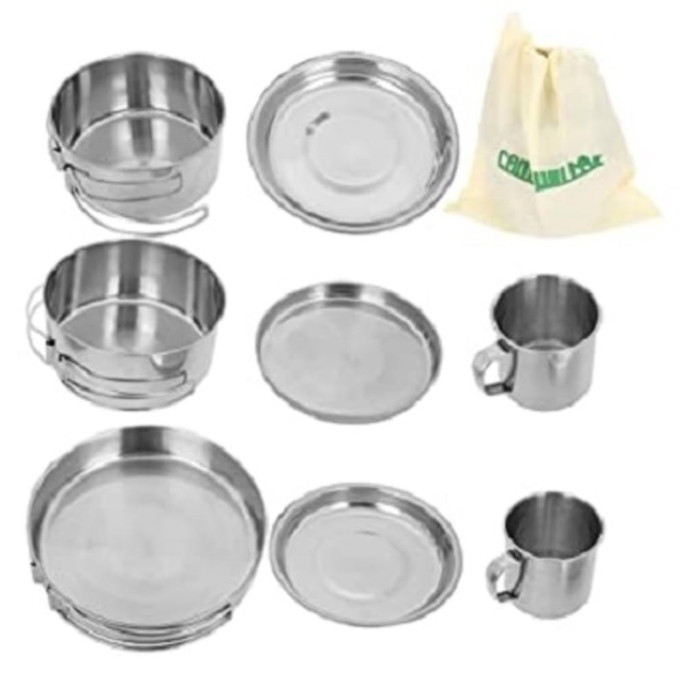 Kit de cozinha de camping em inox com 8 peças que se encaixam