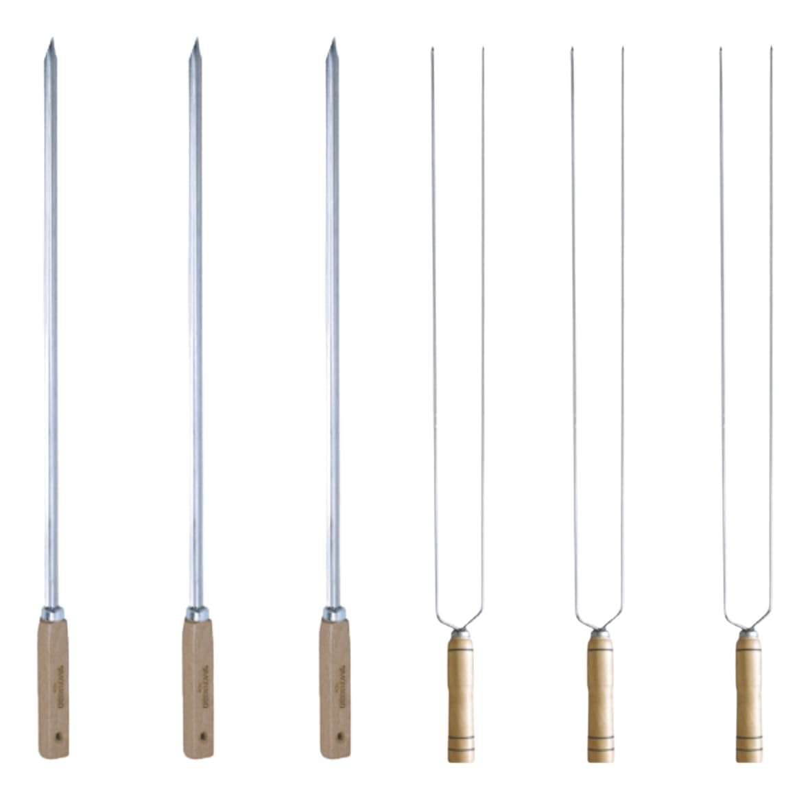 Kit Simonaggio com espetos duplos e simples de inox com cabo de madeira