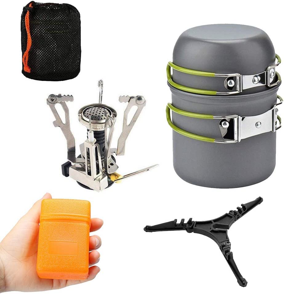 Conjunto de panelas para camping com mini fogareiro de 3000W