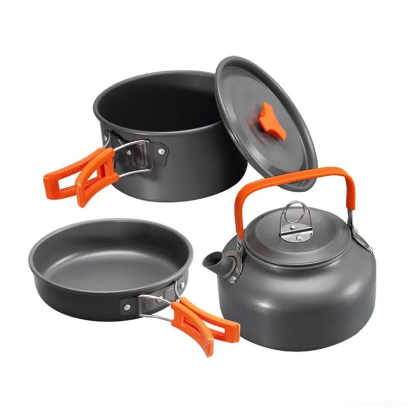 Kit de panelas compactas DS-308 com chaleira para camping