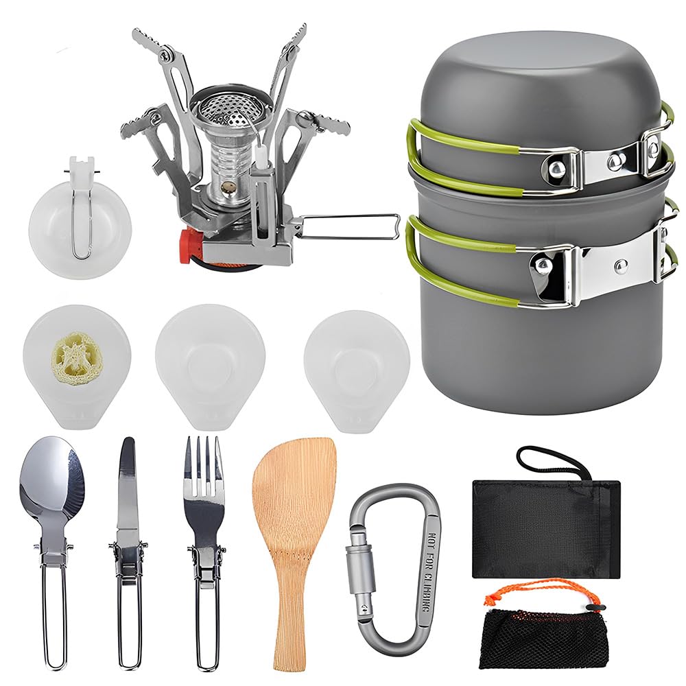 Conjunto de panelas e frigideiras de camping com bolsa de rede