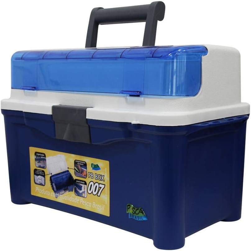 Maleta de pesca Pesca Brasil PB Box 007 azul e branca com estojos