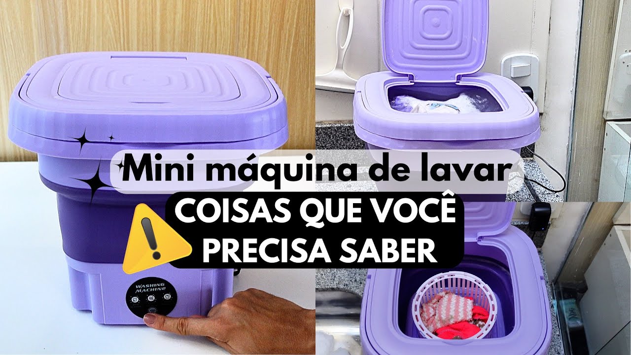 Mini máquina de lavar de roupas portátil em uso durante viagem de camping