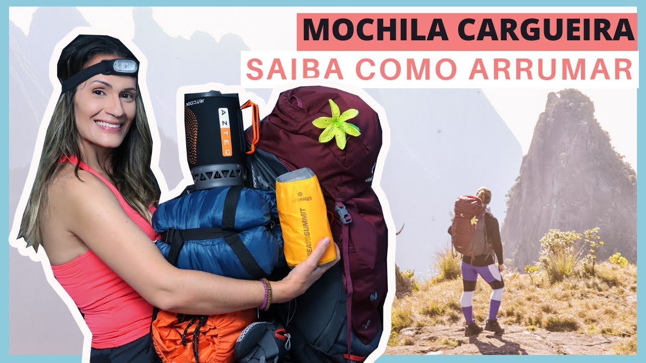 Mochila sendo preparada e organizada para uma saída de escalada e montanhismo