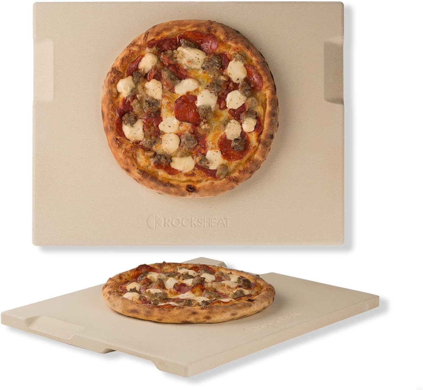 Pedra de pizza Rocksheat de dupla face com quatro alças