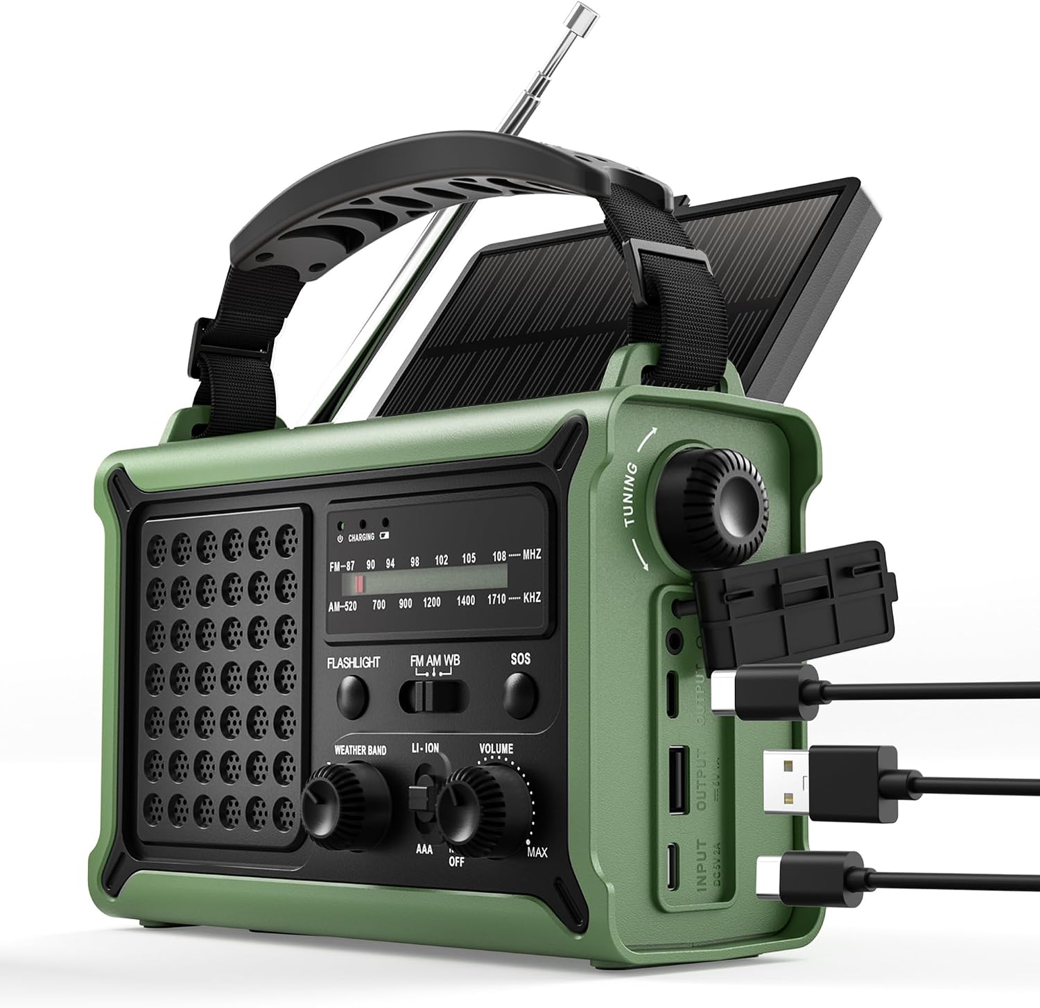 Rádio meteorológico de emergência com bateria de 12000 mAh e painel solar