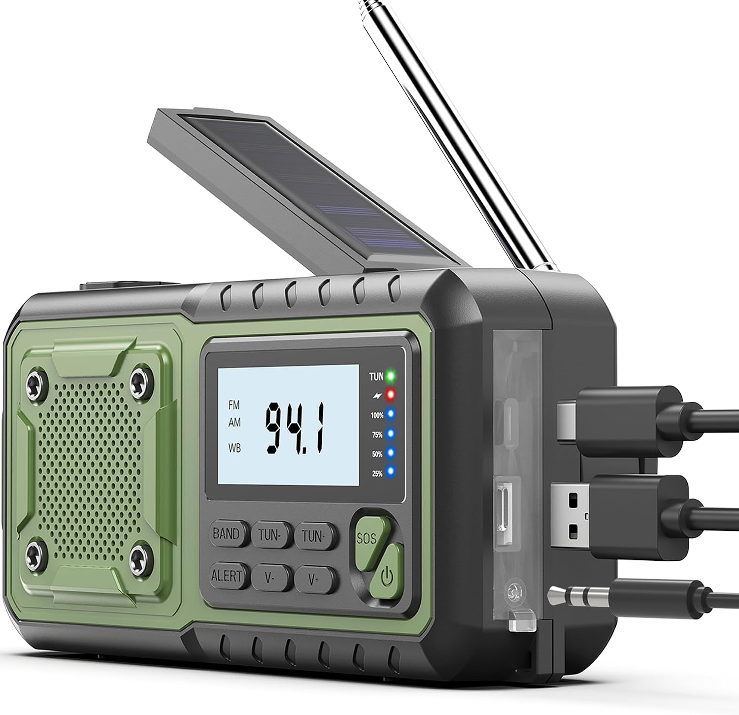 Rádio de emergência SIYEGK com manivela, painel solar e lanterna