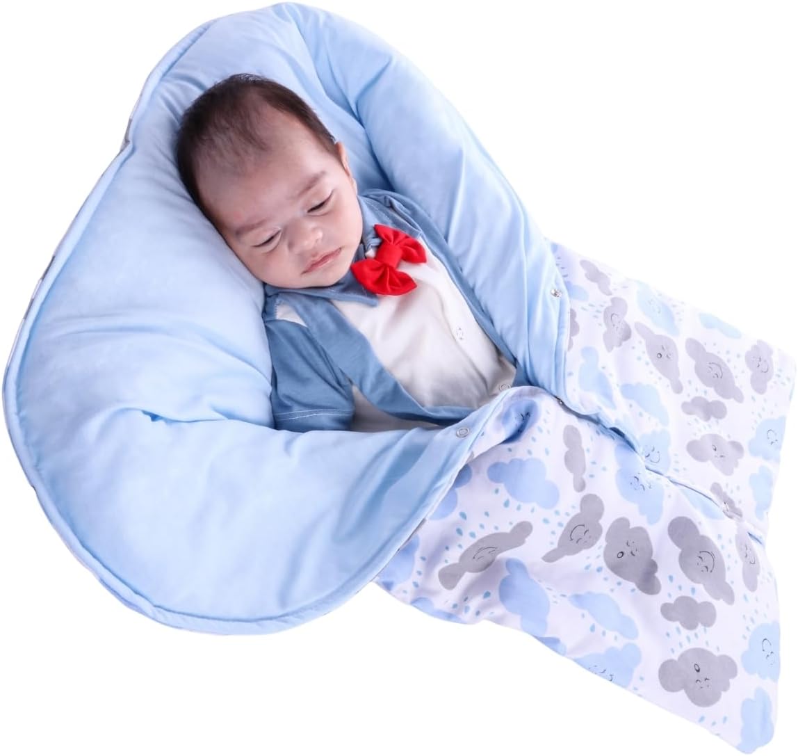 Saco de dormir bebê Nuvem azul de algodão com botões de pressão