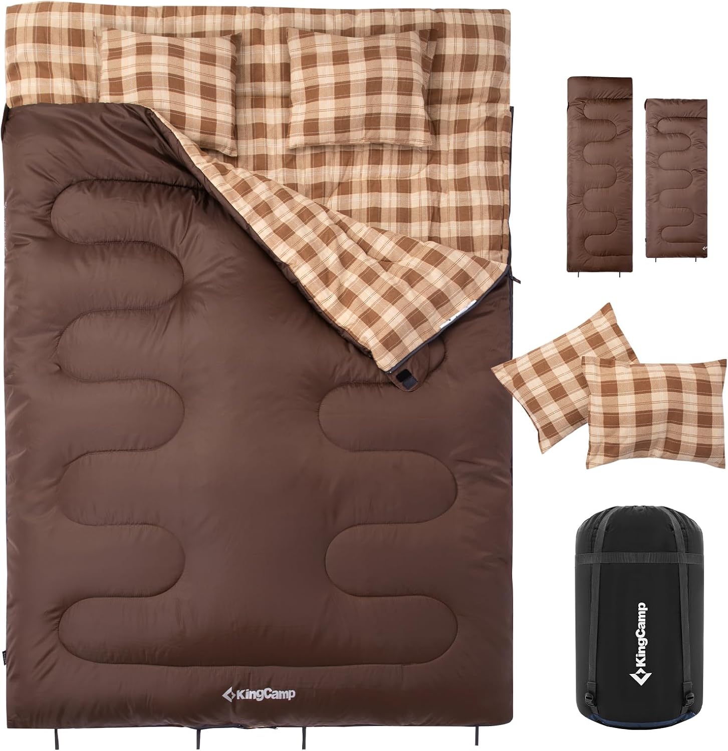 Saco de dormir duplo KingCamp XXL com forro de flanela de algodão