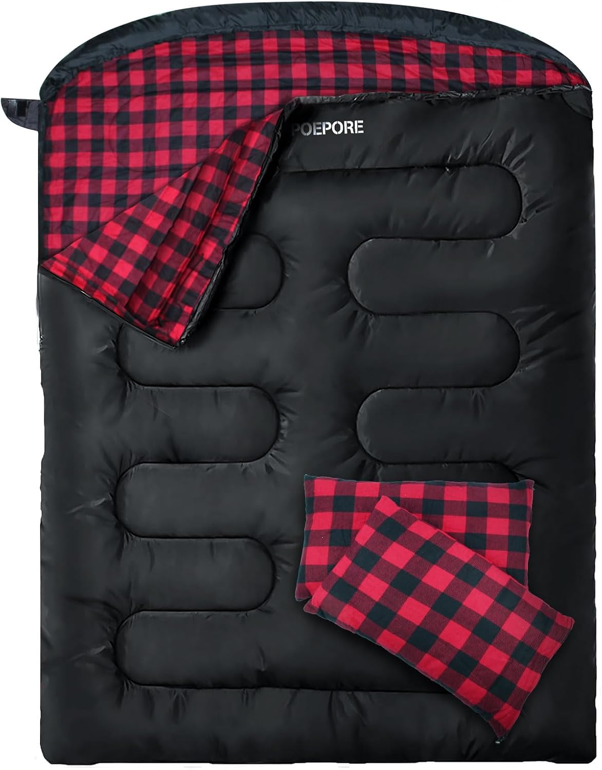 Saco de dormir duplo POEPORE queen com forro de flanela e travesseiros