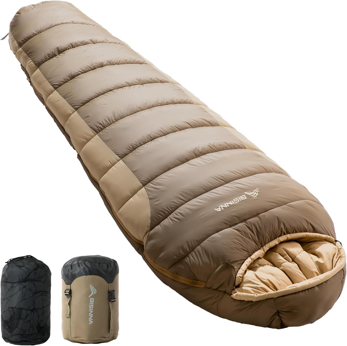 Saco de dormir múmia BISINNA com capuz de cordão e tubo de ar