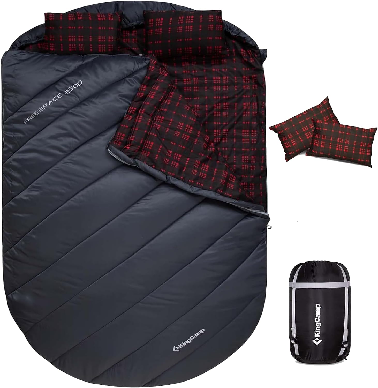 Saco de dormir duplo KingCamp XXL de flanela com gola e capuz