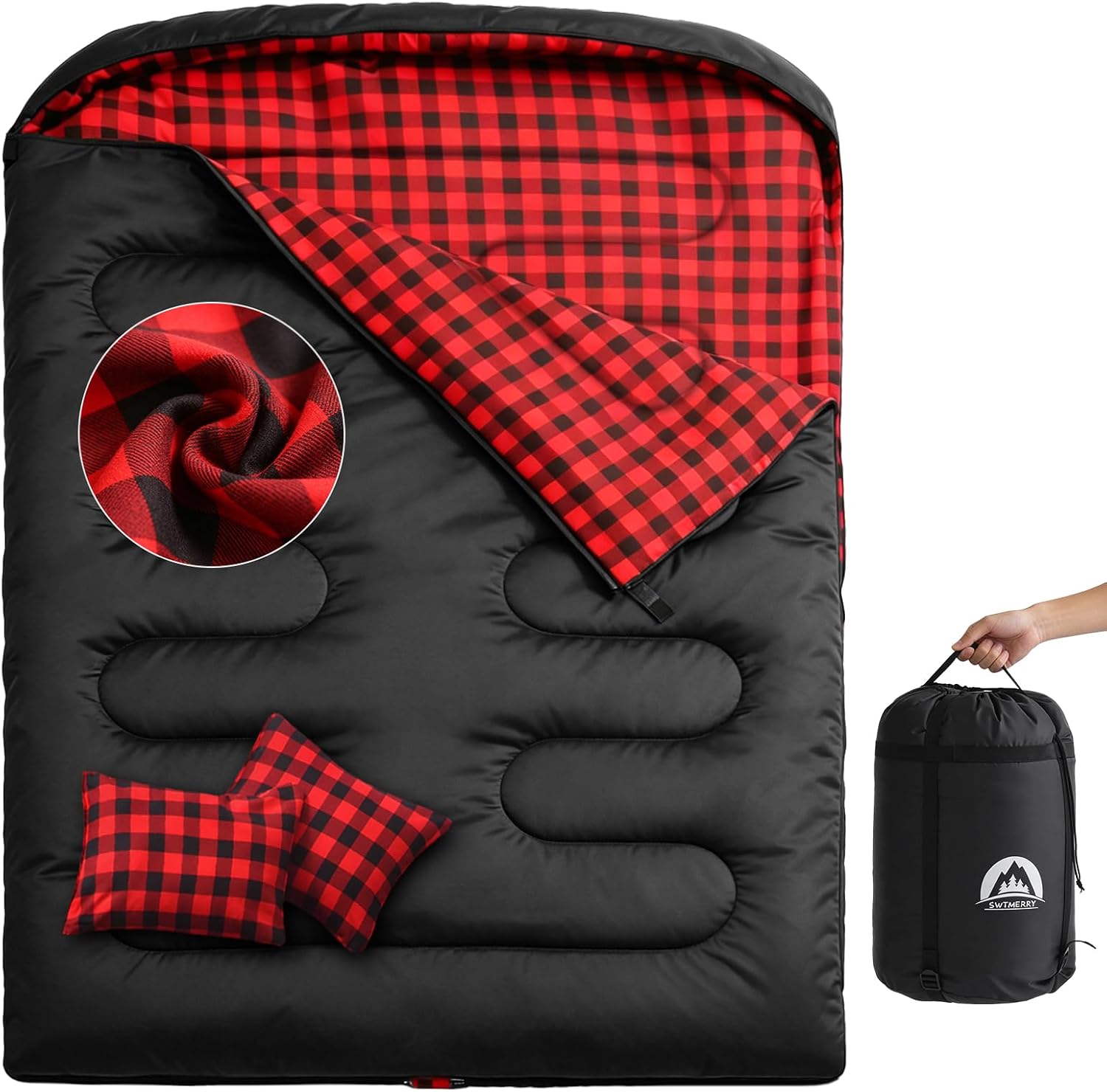Saco de dormir duplo SWTMERRY queen XL com dois travesseiros