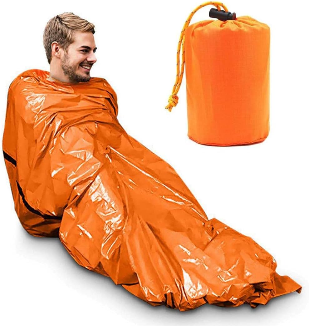 Saco de dormir térmico de emergência laranja dobrável