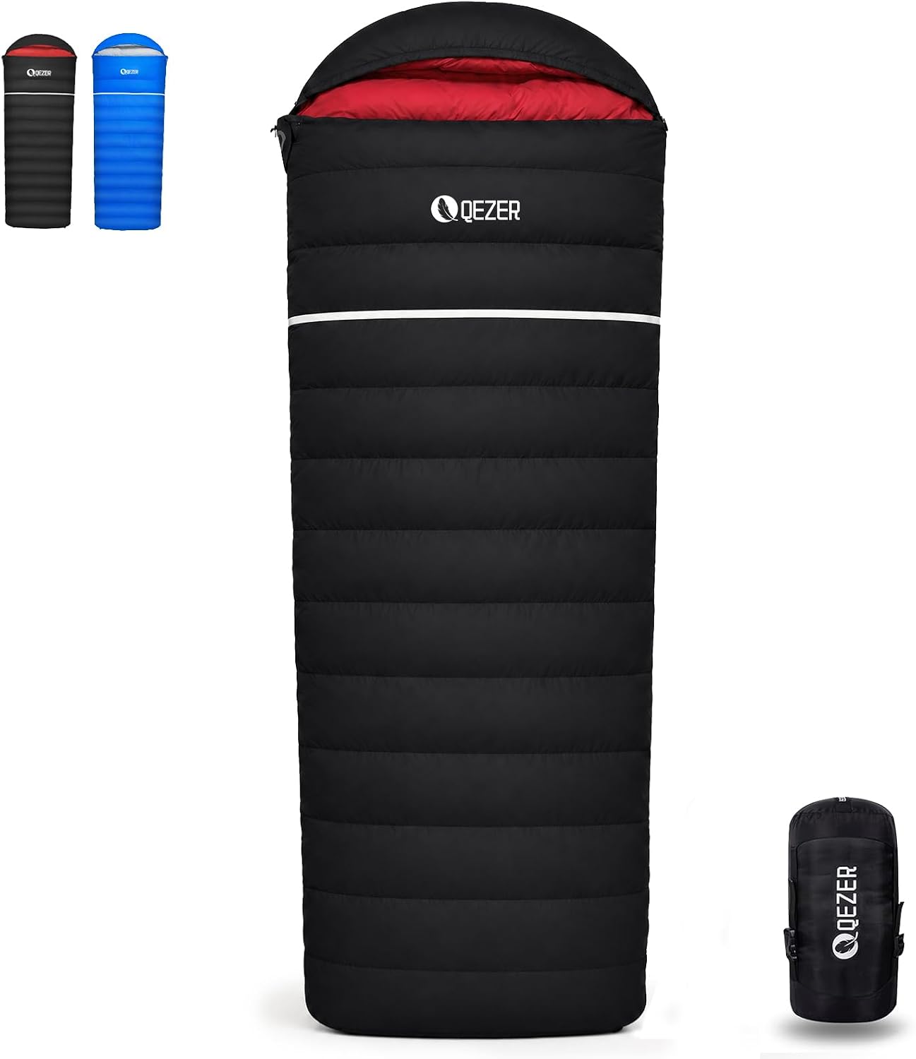 Saco de dormir QEZER tipo múmia de pluma de pato 600FP